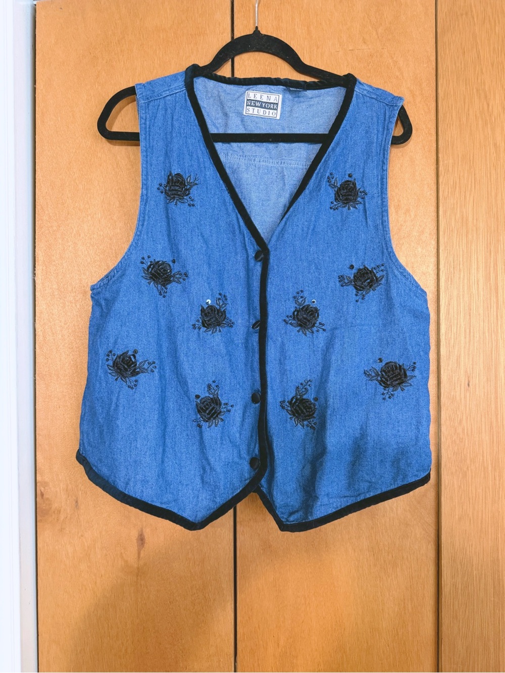 Leena New York Studio Blue Denim Embroidered Vest